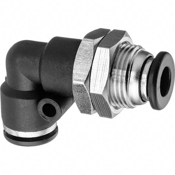 Value Collection - 12mm OD, Nylon Push-to-Connect Bulkhead Union Elbow - 150 Max psi, Black - Apex Tool & Supply