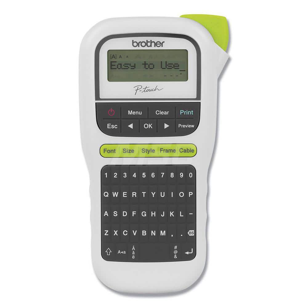 Brother - Electronic Label Makers; Type: Handheld Easy Portable Label Maker ; Accessories: 12 mm starter tape ; Power Source: (6) AAA Batteries; AC Adapter ; Resolution: 180 ; Additional Information: Brand: Brother; Product Line: P-Touch?; Compatible Tap - Exact Industrial Supply