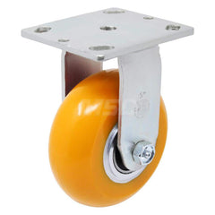 Rigid Top Plate Caster: Polyurethane, 5″ Wheel Dia, 2″ Wheel Width, 900 lb Capacity, 6-1/2″ OAH 4″ Plate Length, 4.5″ Plate Width