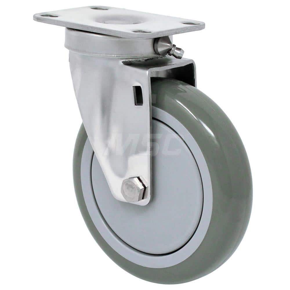 Top Plate Caster: Polyurethane, 5″ Wheel Dia, 1-1/4″ Wheel Width, 300 lb Capacity, 6-3/16″ OAH 3.625″ Plate Length, 2.38″ Plate Width