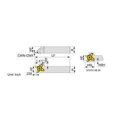 Indexable Grooving Toolholder:  STCL12-38,  0.1575″ Max Groove Width 0.3937″ Max Depth,  Uses 38 Inserts,  0.7500″ Shank Height,  3/4″ Shank Width,  No