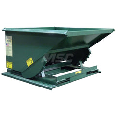 Stationary Tilt Hopper: 4,000 lb Capacity, 60″ Wide, 62″ Long, 37″ High Green, Powder Coated Steel, Hand Control