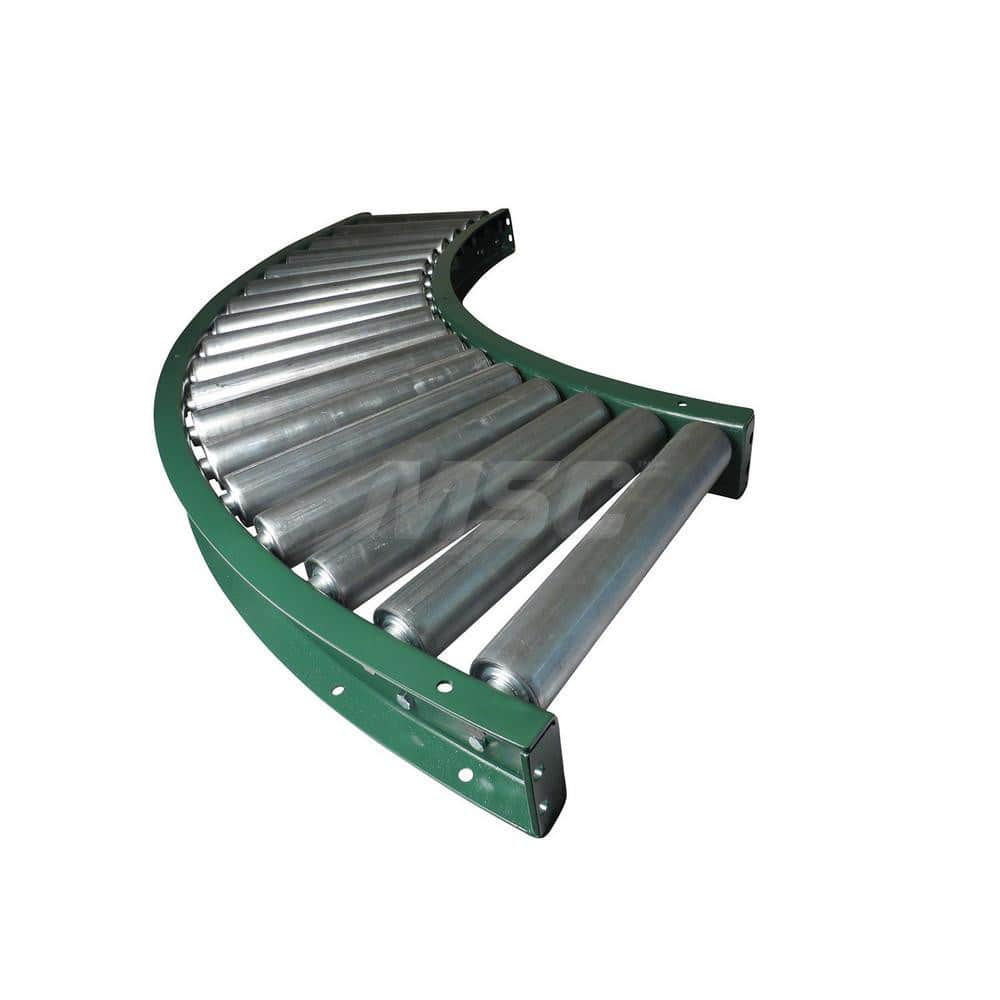 Gravity Conveyors; Conveyor Type: Roller; Component: 90 Degree Curved Conveyor; Telescopic: No; Roller Diameter (Decimal Inch): 2.5000; Overall Width: 42; Wheel Material: Galvanized Steel; Minimum Extended Length: 71.5000 in; Maximum Extended Length: 71.5