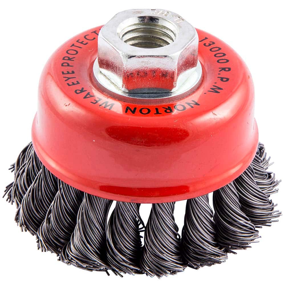 Norton - 3-1/2" Diam 5/8-11 Threaded Arbor Carbon Steel Fill Cup Brush - Apex Tool & Supply