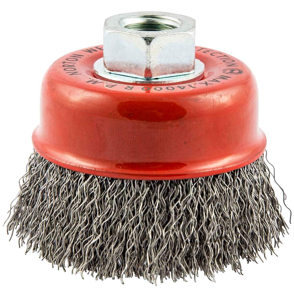 Norton - 3" Diam 5/8-11 Threaded Arbor Carbon Steel Fill Cup Brush - Apex Tool & Supply