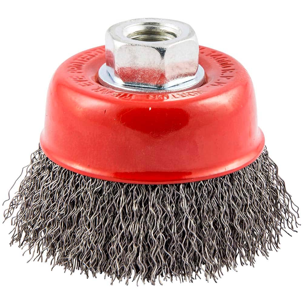 Norton - 3" Diam 5/8-11 Threaded Arbor Carbon Steel Fill Cup Brush - Apex Tool & Supply