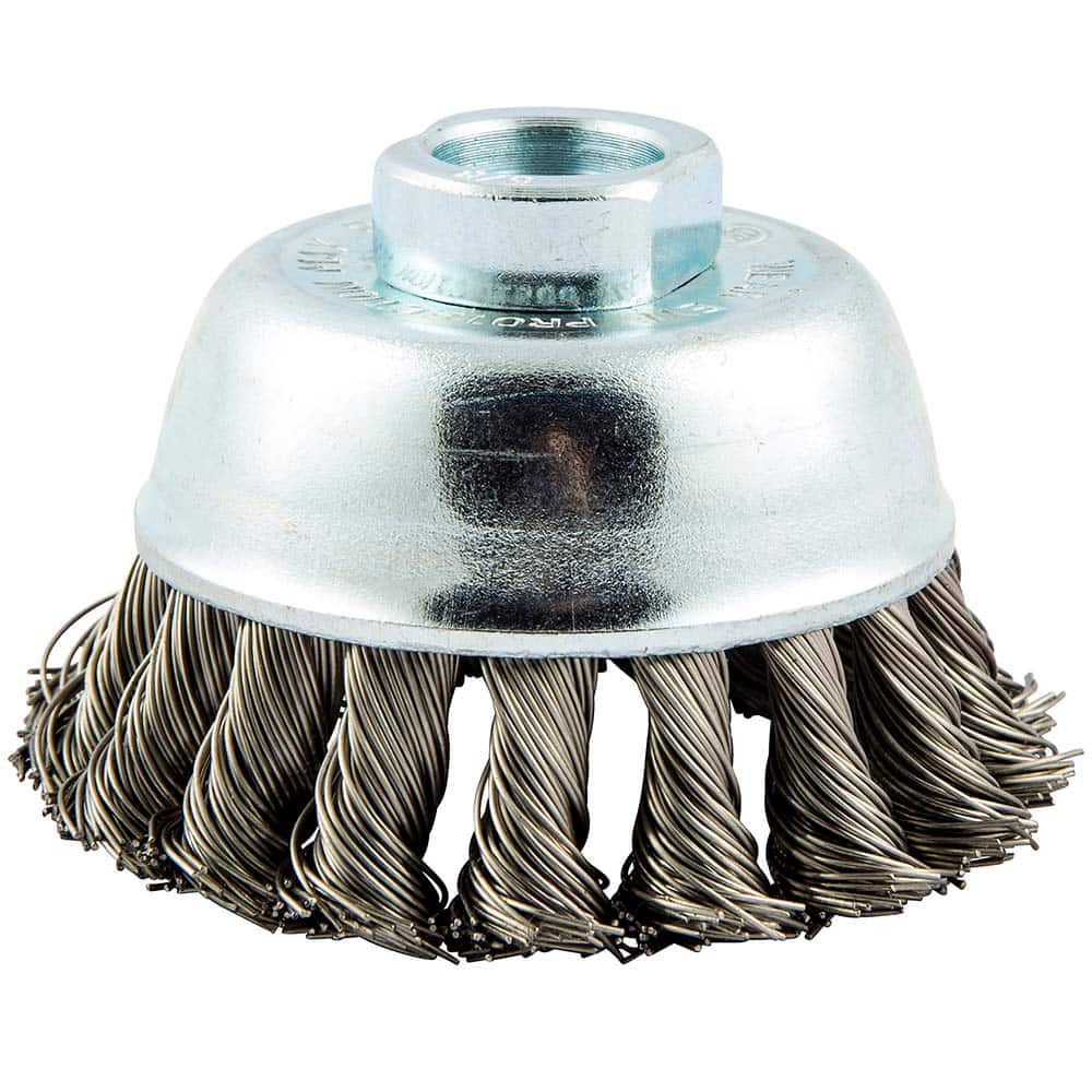 Norton - 3" Diam 5/8-11 Threaded Arbor Stainless Steel Fill Cup Brush - Apex Tool & Supply