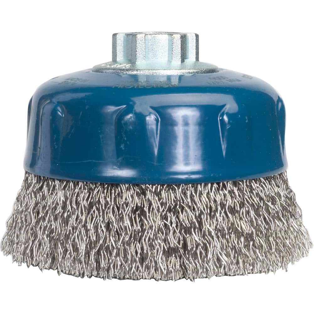 Norton - 4" Diam 5/8-11 Threaded Arbor Stainless Steel Fill Cup Brush - Apex Tool & Supply