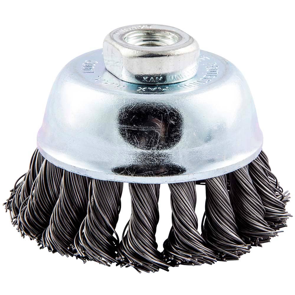 Norton - 3" Diam M10 Threaded Arbor Carbon Steel Fill Cup Brush - Apex Tool & Supply