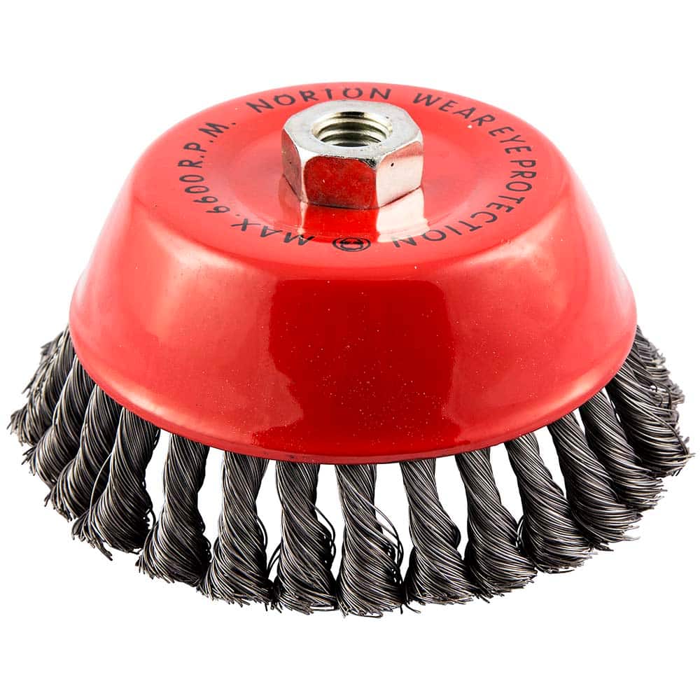 Norton - 6" Diam 5/8-11 Threaded Arbor Carbon Steel Fill Cup Brush - Apex Tool & Supply