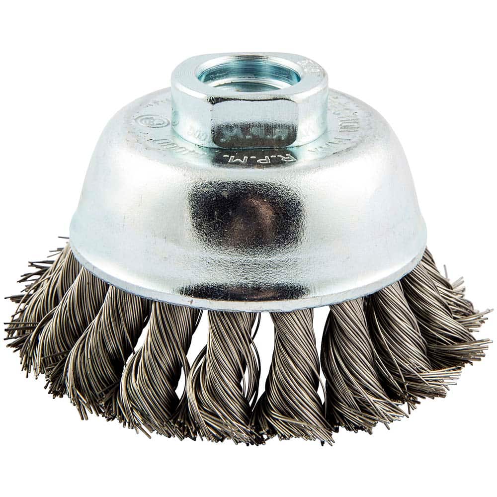 Norton - 2-3/4" Diam 5/8-11 Threaded Arbor Stainless Steel Fill Cup Brush - Apex Tool & Supply