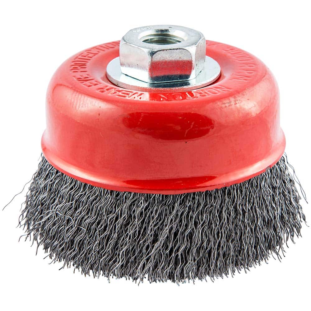 Norton - 4" Diam 5/8-11 Threaded Arbor Carbon Steel Fill Cup Brush - Apex Tool & Supply