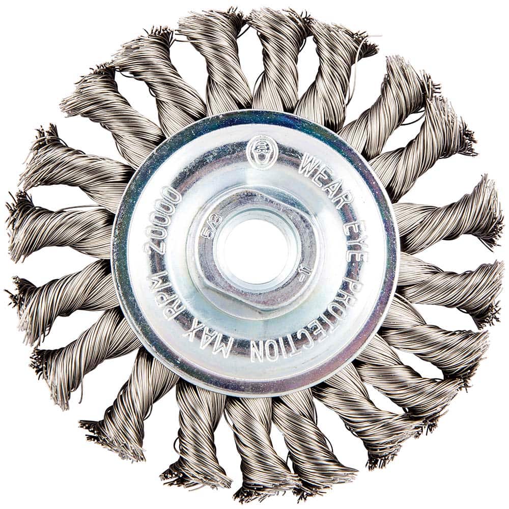 Norton - 4" OD, 5/8-11 Arbor Hole, Knotted Stainless Steel Wheel Brush - Apex Tool & Supply