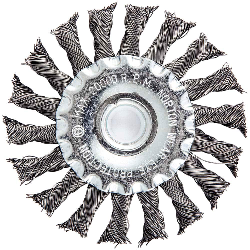 Norton - 4" OD, 5/8-11 Arbor Hole, Knotted Carbon Wheel Brush - Apex Tool & Supply