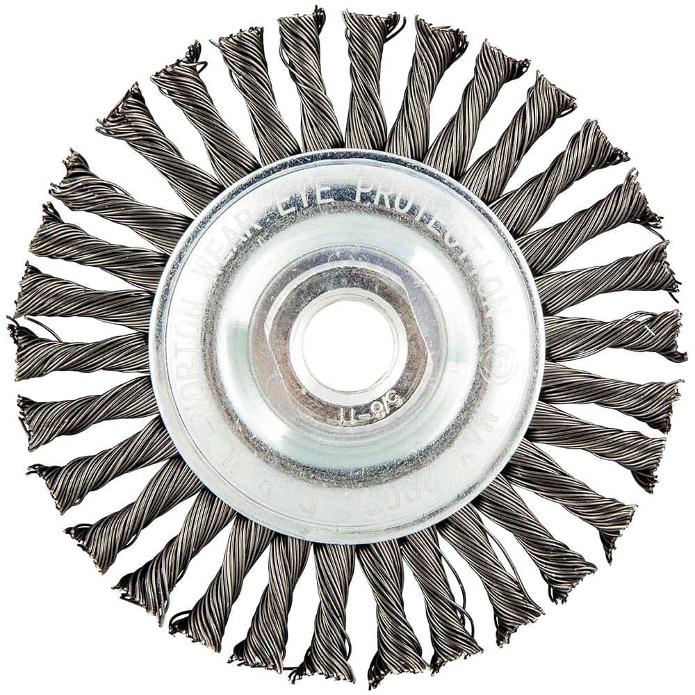 Norton - 4" OD, 5/8-11 Arbor Hole, Stringer Bead Carbon Wheel Brush - Apex Tool & Supply
