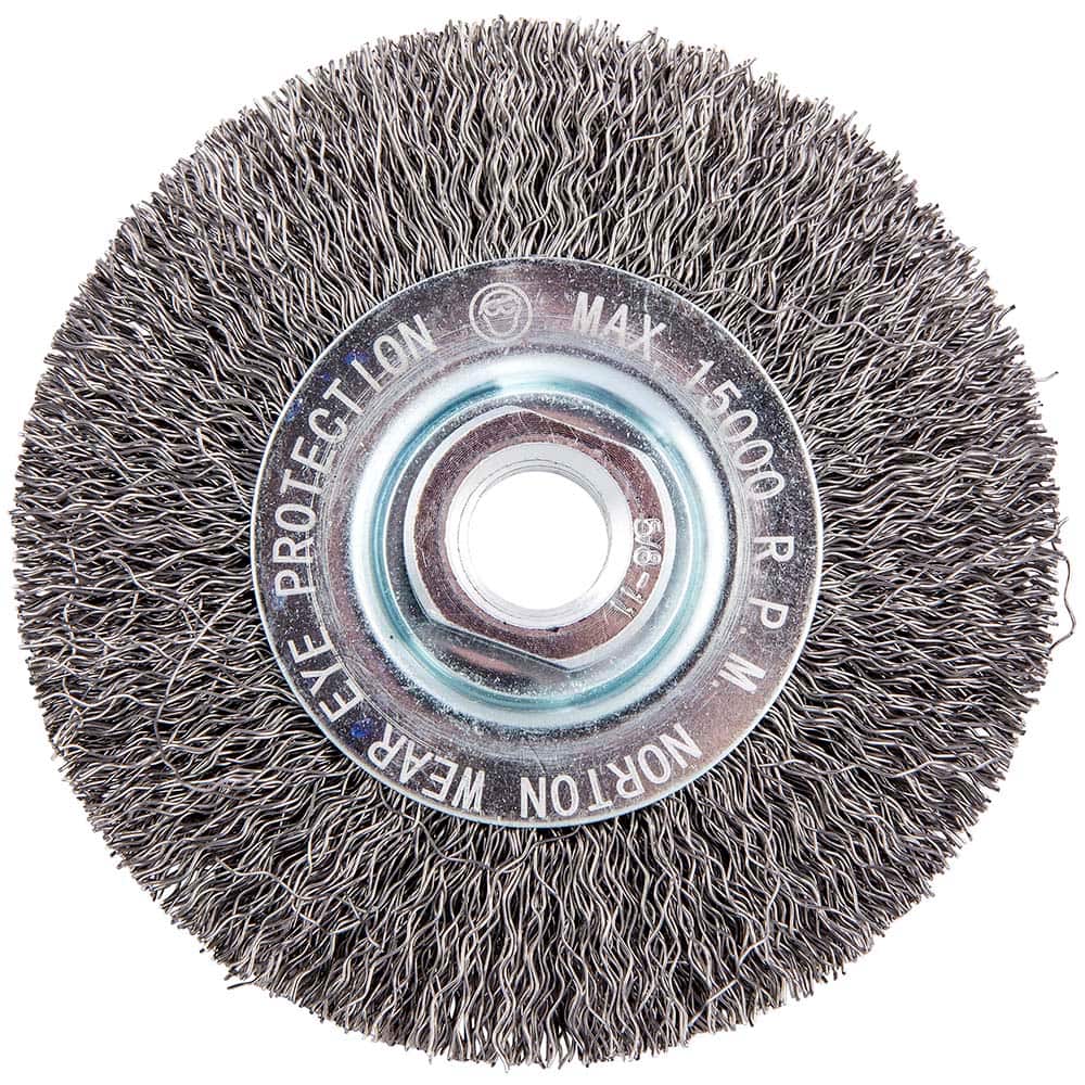 Norton - 4" OD, 5/8-11 Arbor Hole, Crimped Carbon Wheel Brush - Apex Tool & Supply