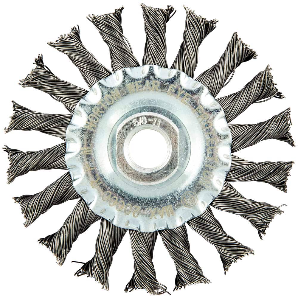 Norton - 4" OD, 5/8-11 Arbor Hole, Knotted Carbon Wheel Brush - Apex Tool & Supply