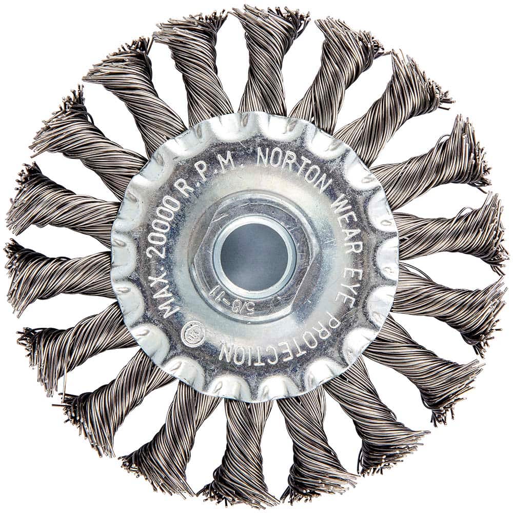 Norton - 4" OD, 5/8-11 Arbor Hole, Knotted Carbon Wheel Brush - Apex Tool & Supply