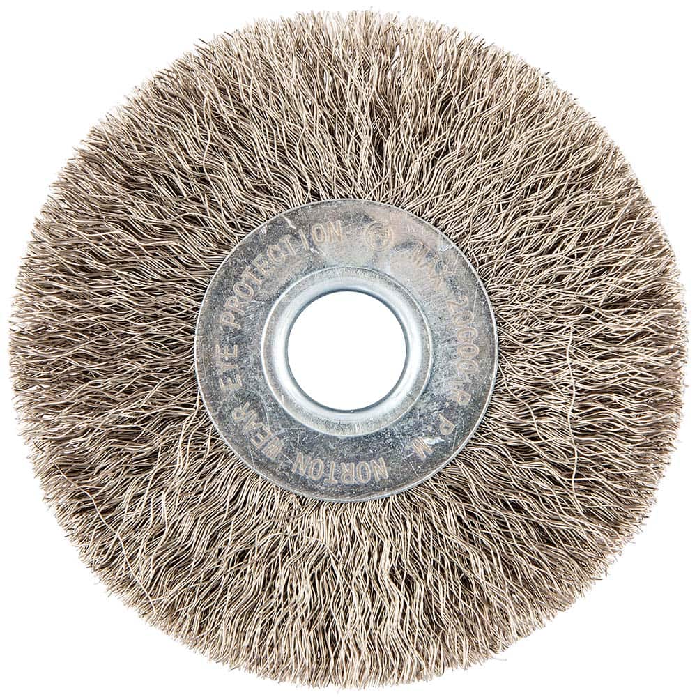 Norton - 3" OD, 1/2" Arbor Hole, Crimped Stainless Steel Wheel Brush - Apex Tool & Supply