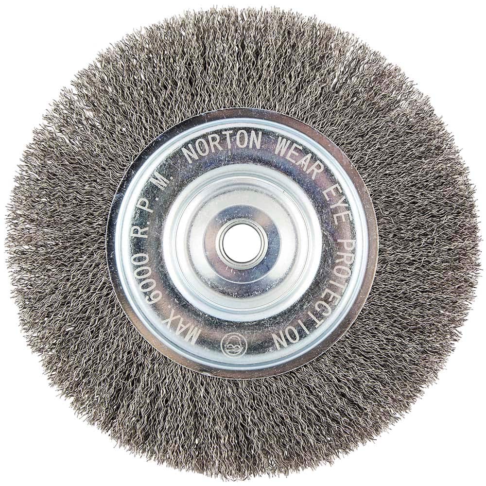 Norton - 8" OD, 5/8" Arbor Hole, Crimped Carbon Wheel Brush - Apex Tool & Supply