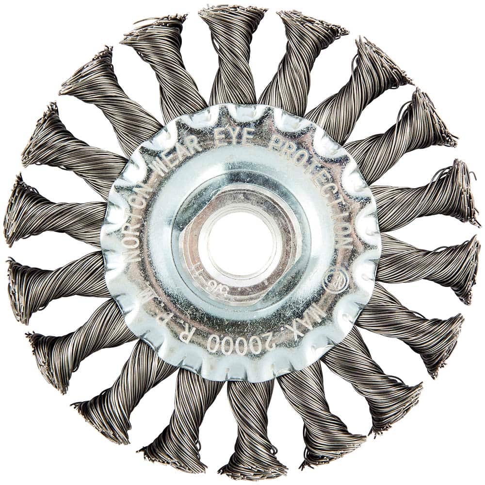 Norton - 4" OD, 5/8-11 Arbor Hole, Knotted Carbon Wheel Brush - Apex Tool & Supply