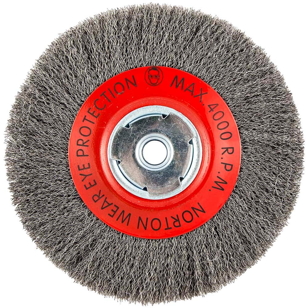 Norton - 8" OD, 5/8" Arbor Hole, Crimped Carbon Wheel Brush - Apex Tool & Supply
