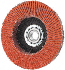 Norton - 40 Grit, 4-1/2" Disc Diam, 5/8-11 Center Hole, Type 27 Ceramic Alumina Flap Disc - 13,000 Max RPM, Cloth Backing, Arbor Attaching System, Coated - Apex Tool & Supply