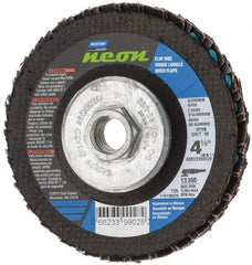 Norton - 36 Grit, 4-1/2" Disc Diam, 5/8-11 Center Hole, Type 29 Ceramic Alumina Flap Disc - 13,300 Max RPM, Polyester Backing, Arbor Attaching System, Coated - Apex Tool & Supply