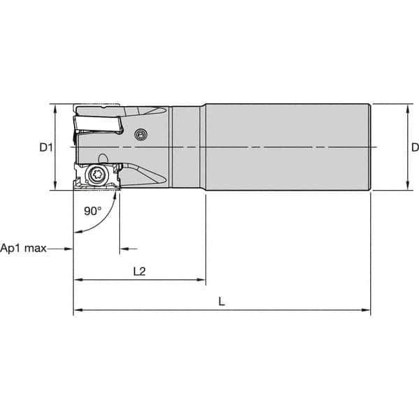 Kennametal - 1-1/2" Cut Diam, 15.5mm Max Depth of Cut, 1-1/4" Shank Diam, 51.2mm OAL, Indexable Square Shoulder End Mill - LNGU15T608SRGE Inserts, Cylindrical Shank, 0° Lead Angle, Through Coolant, Series MILL 4-15 - Apex Tool & Supply