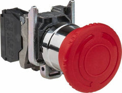 Schneider Electric - 22mm Mount Hole, Extended Mushroom Head, Pushbutton Switch Only - Round, Red Pushbutton, Illuminated, Maintained (MA), Shock and Vibration Resistant - Apex Tool & Supply