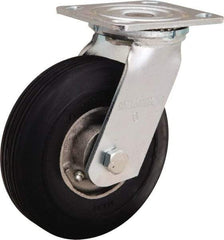 Hamilton - 6" Diam x 2" Wide, Rubber Swivel Caster - 300 Lb Capacity, Top Plate Mount, 4" x 4-1/2" Plate, Straight Roller Bearing - Apex Tool & Supply