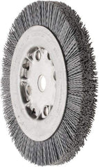 Weiler - 6" OD, 5/8" Arbor Hole, Crimped Nylon Wheel Brush - 5/8" Face Width, 7/8" Trim Length, 0.035" Filament Diam, 4,500 RPM - Apex Tool & Supply