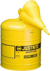 Justrite - 5 Gal Galvanized Steel Type I Safety Can - 16-7/8" High x 11-3/4" Diam, Yellow - Apex Tool & Supply