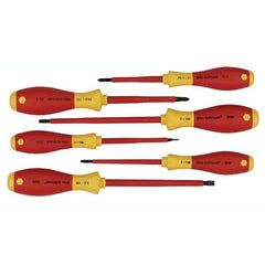 Wiha - 6 Piece Slotted, Phillips & Square Screwdriver Set - Bit Sizes: Philips #1 & #2, Comes in Vinyl Pouch - Apex Tool & Supply