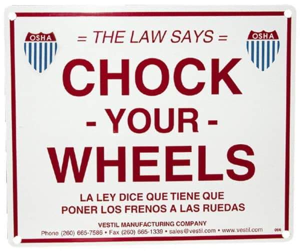 Vestil - "Chock Your Wheels", Aluminum Safety Sign - Use for Accident Prevention - Apex Tool & Supply