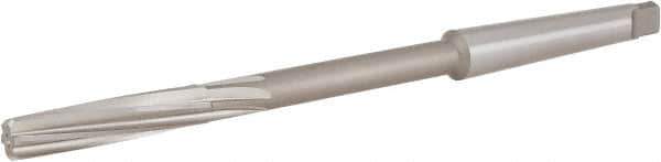 Hertel - 17/32" High Speed Steel 6 Flute Chucking Reamer - Spiral Flute, 1MT Morse Taper Shank, 2" Flute Length, 8" OAL - Apex Tool & Supply