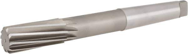 Hertel - 1-3/8" High Speed Steel 8 Flute Chucking Reamer - Spiral Flute, 4MT Morse Taper Shank, 3-1/4" Flute Length, 12" OAL - Apex Tool & Supply