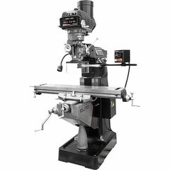 Jet - 9" Table Width x 49" Table Length, Variable Speed Pulley Control, 3 Phase Knee Milling Machine - R8 Spindle Taper, 3 hp - Apex Tool & Supply