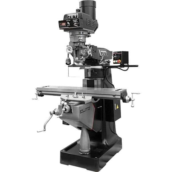 Jet - 9" Table Width x 49" Table Length, Electronic Variable Speed Control, 3 Phase Knee Milling Machine - R8 Spindle Taper, 3 hp - Apex Tool & Supply
