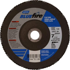 Norton - 80 Grit, 7" Disc Diam, 7/8" Center Hole, Type 29 Zirconia Alumina Flap Disc - 8,600 Max RPM, Cloth Backing, Arbor Attaching System, Coated - Apex Tool & Supply