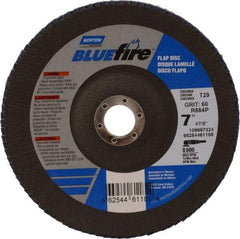 Norton - 60 Grit, 7" Disc Diam, 7/8" Center Hole, Type 29 Zirconia Alumina Flap Disc - 8,600 Max RPM, Cloth Backing, Arbor Attaching System, Coated - Apex Tool & Supply