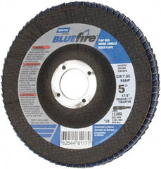 Norton - 60 Grit, 5" Disc Diam, 7/8" Center Hole, Type 29 Zirconia Alumina Flap Disc - 12,000 Max RPM, Cloth Backing, Arbor Attaching System, Coated - Apex Tool & Supply
