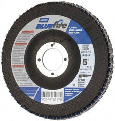 Norton - 40 Grit, 5" Disc Diam, 7/8" Center Hole, Type 29 Zirconia Alumina Flap Disc - 12,000 Max RPM, Cloth Backing, Arbor Attaching System, Coated - Apex Tool & Supply
