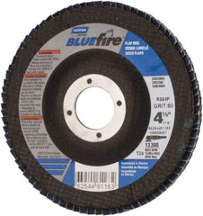 Norton - 60 Grit, 4-1/2" Disc Diam, 7/8" Center Hole, Type 29 Zirconia Alumina Flap Disc - 13,300 Max RPM, Cloth Backing, Arbor Attaching System, Coated - Apex Tool & Supply