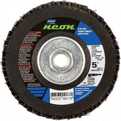 Norton - 120 Grit, 5" Disc Diam, 5/8-11 Center Hole, Type 29 Ceramic Alumina Flap Disc - 12,000 Max RPM, Polyester Backing, Arbor Attaching System, Coated - Apex Tool & Supply