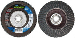 Norton - 120 Grit, 4-1/2" Disc Diam, 5/8-11 Center Hole, Type 29 Ceramic Alumina Flap Disc - 13,300 Max RPM, Polyester Backing, Arbor Attaching System, Coated - Apex Tool & Supply