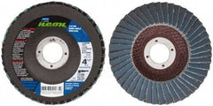 Norton - 80 Grit, 4-1/2" Disc Diam, 7/8" Center Hole, Type 29 Ceramic Alumina Flap Disc - 13,300 Max RPM, Polyester Backing, Arbor Attaching System, Coated - Apex Tool & Supply