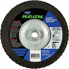 Norton - 60 Grit, 7" Disc Diam, 5/8-11 Center Hole, Type 29 Ceramic Alumina Flap Disc - 8,600 Max RPM, Polyester Backing, Arbor Attaching System, Coated - Apex Tool & Supply