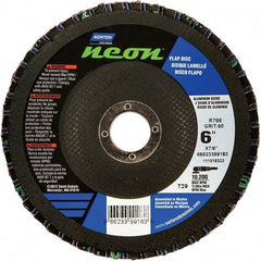 Norton - 40 Grit, 6" Disc Diam, 7/8" Center Hole, Type 29 Ceramic Alumina Flap Disc - 10,200 Max RPM, Polyester Backing, Arbor Attaching System, Coated - Apex Tool & Supply