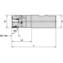 Kennametal - 40mm Cut Diam, 15.5mm Max Depth of Cut, 32mm Shank Diam, 111mm OAL, Indexable Square Shoulder End Mill - LNGU15T608SRGE Inserts, Weldon Shank, 0° Lead Angle, Through Coolant, Series MILL 4-15 - Apex Tool & Supply